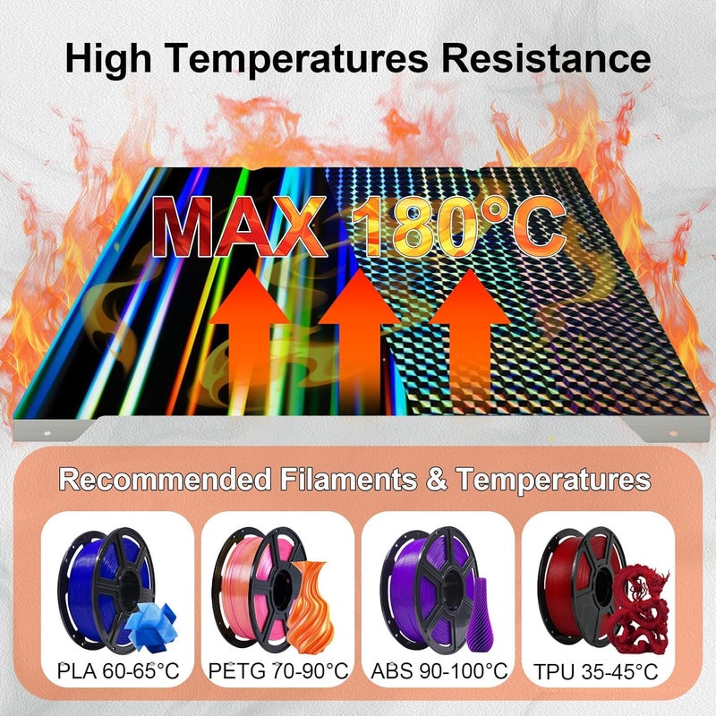 IdeaFormer-3D Smooth H1H Build Plate for Creality K1 Max, Ender 3 V3 Plus Double Sided Rainbow Streak+Phantom H1H Spring Steel Bed Plate Flexible K1 Max Sheet 315x310 mm No Magnetic Plate - Image 5